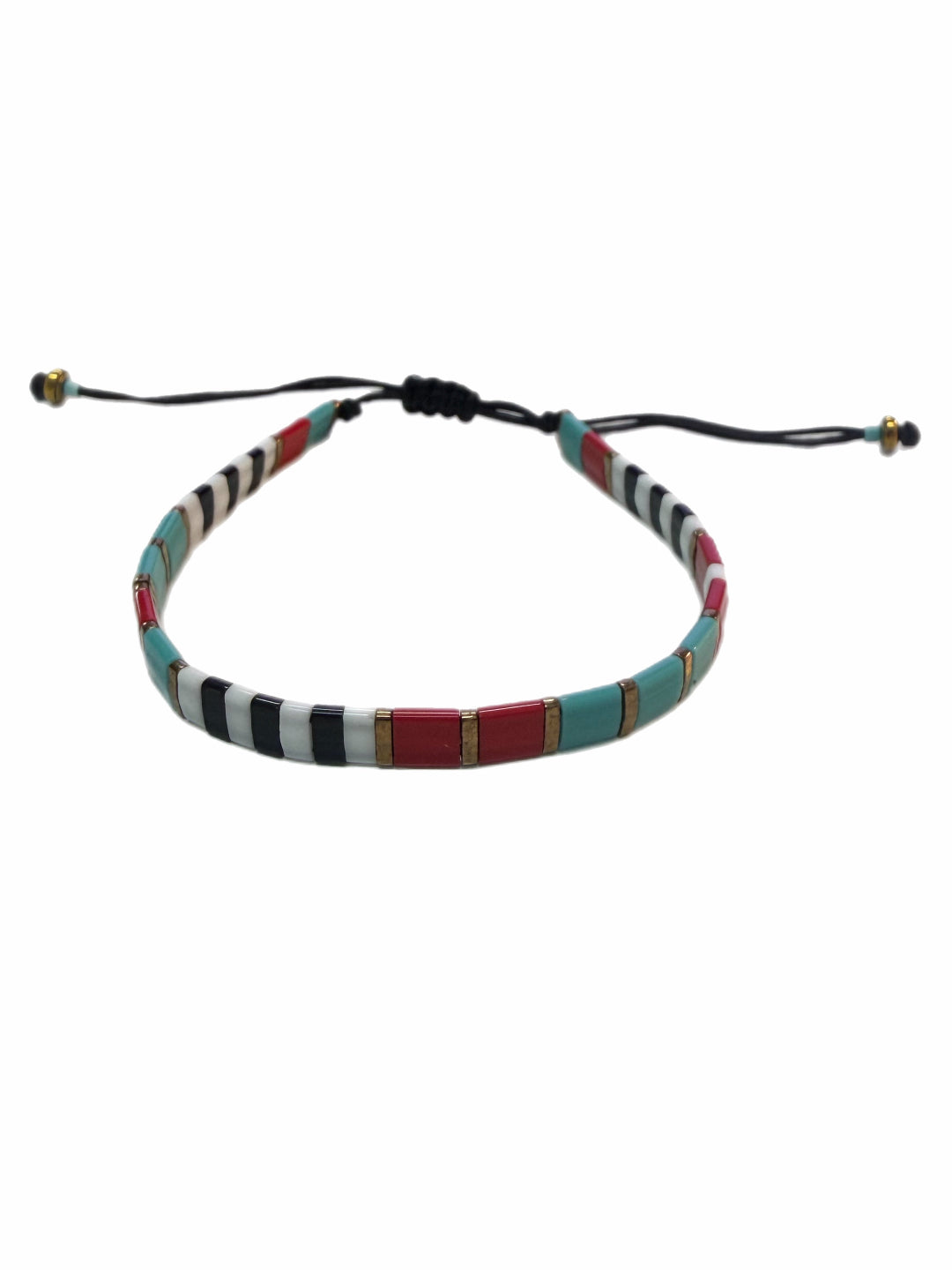 Multicolored beaded bracelet on a white background