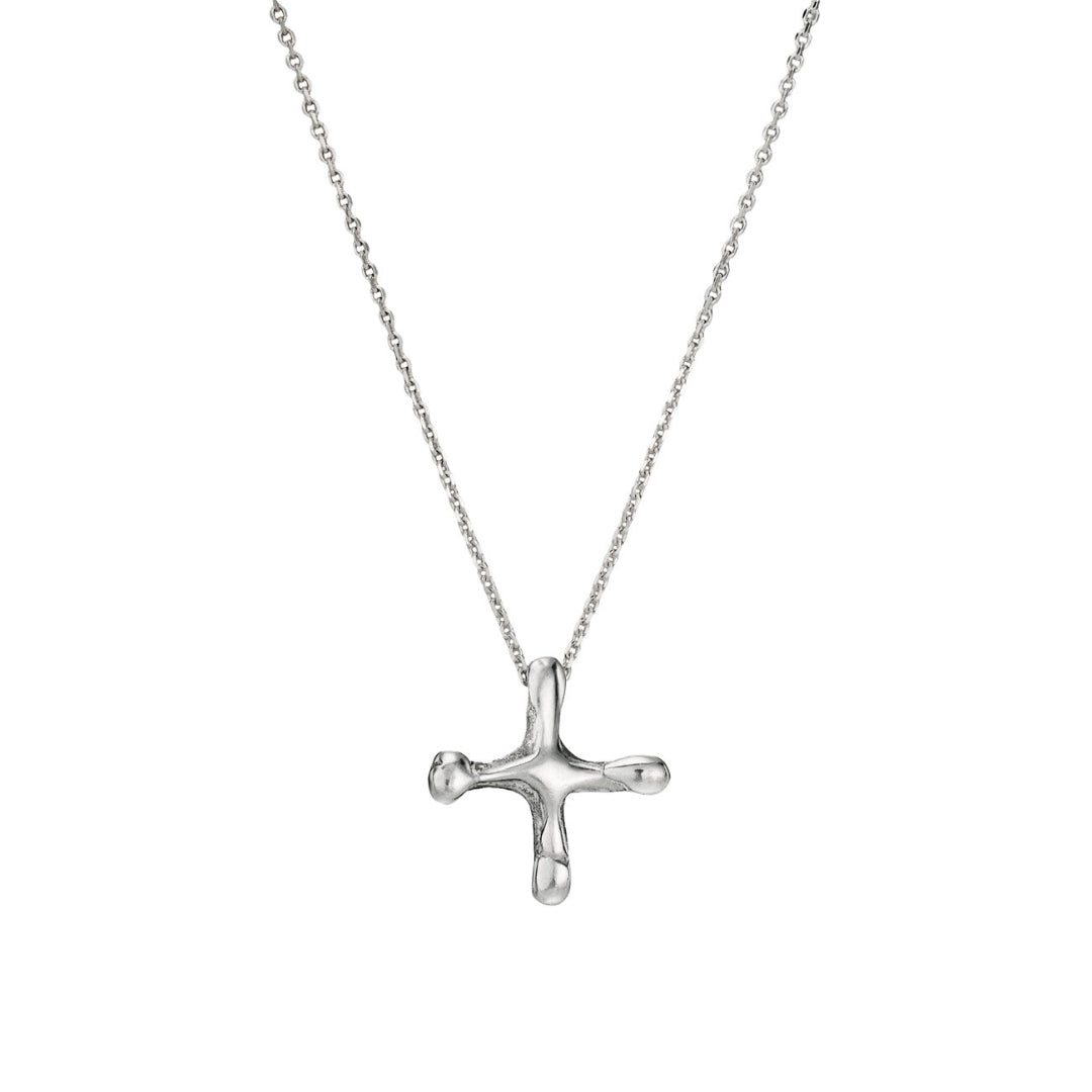 Silver star-shaped pendant on a chain against a white background