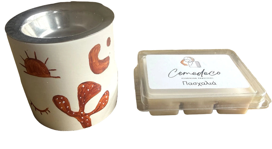 Ceramic Wax Burner – handmade Greek ceramic wax burner with painted sea motifs and wax melts, alternate view | Thalassea