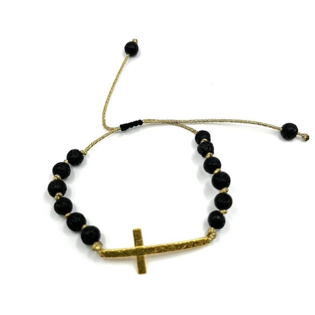 Cross on Black Lava Bracelet