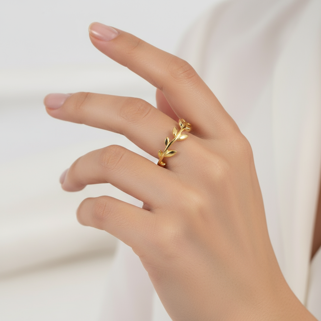 Olive Leaves Adjustable 18K Gold Plated Ring