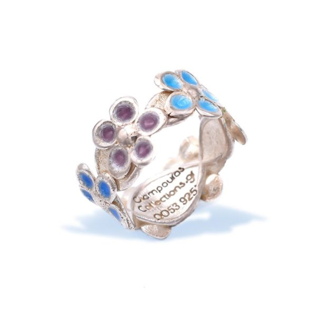 Colorful Daisy Flower Silver Band Ring