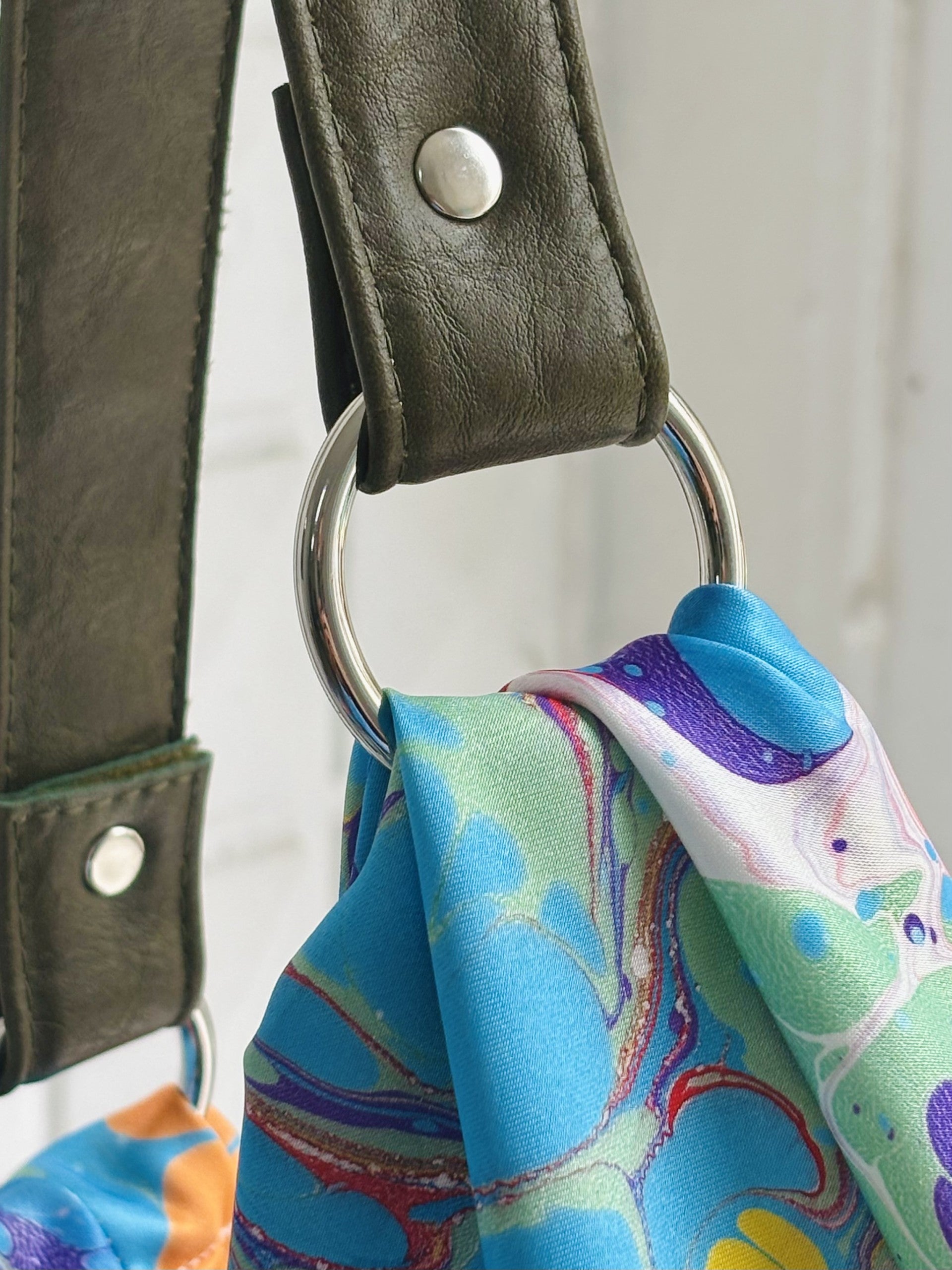 Satin Bag Marble Blue with Premium Faux Leather Handle