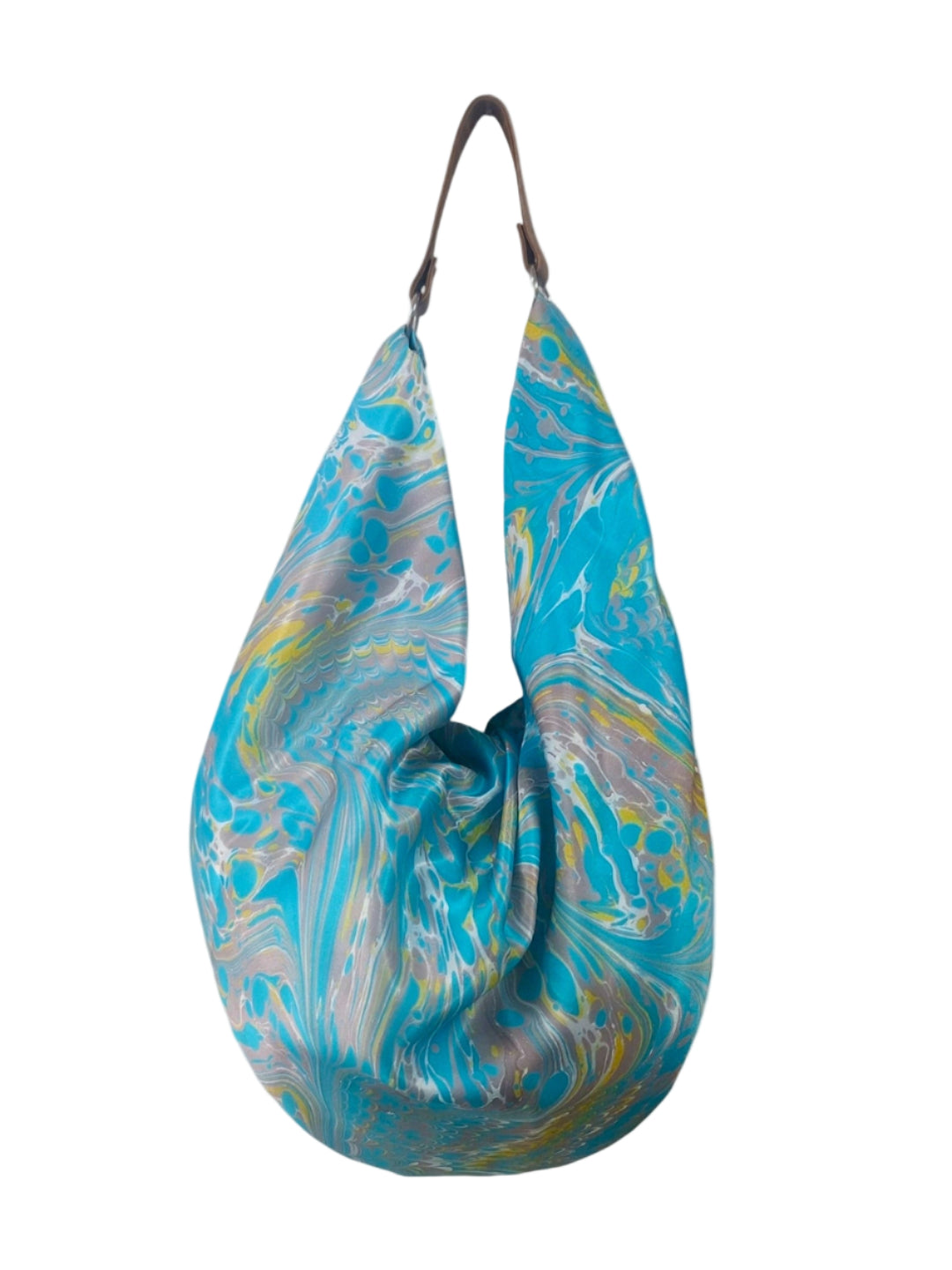 Marbled patterned handbag on a white background