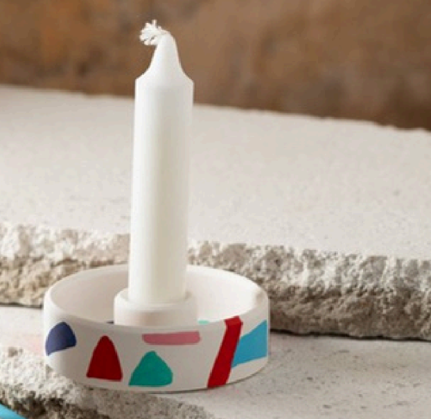 Decorative Base Candle Holder by Ceme Deco – handpainted jesmonite with stone texture finish, 4 × 7.5 cm
