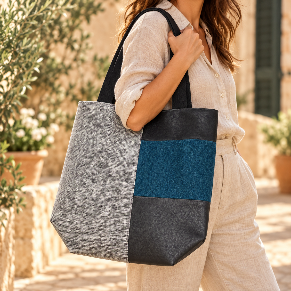 Teal & Grey Reversible Tote Bag