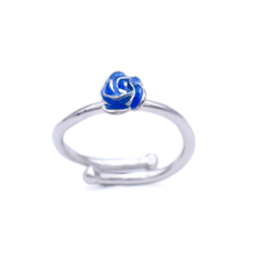 Blue Rose Adjustable Enamel Ring