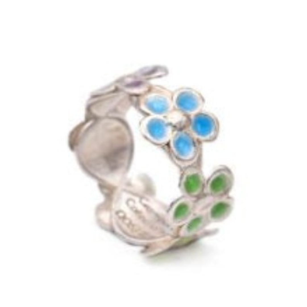 Colorful Daisy Flower Silver Band Ring