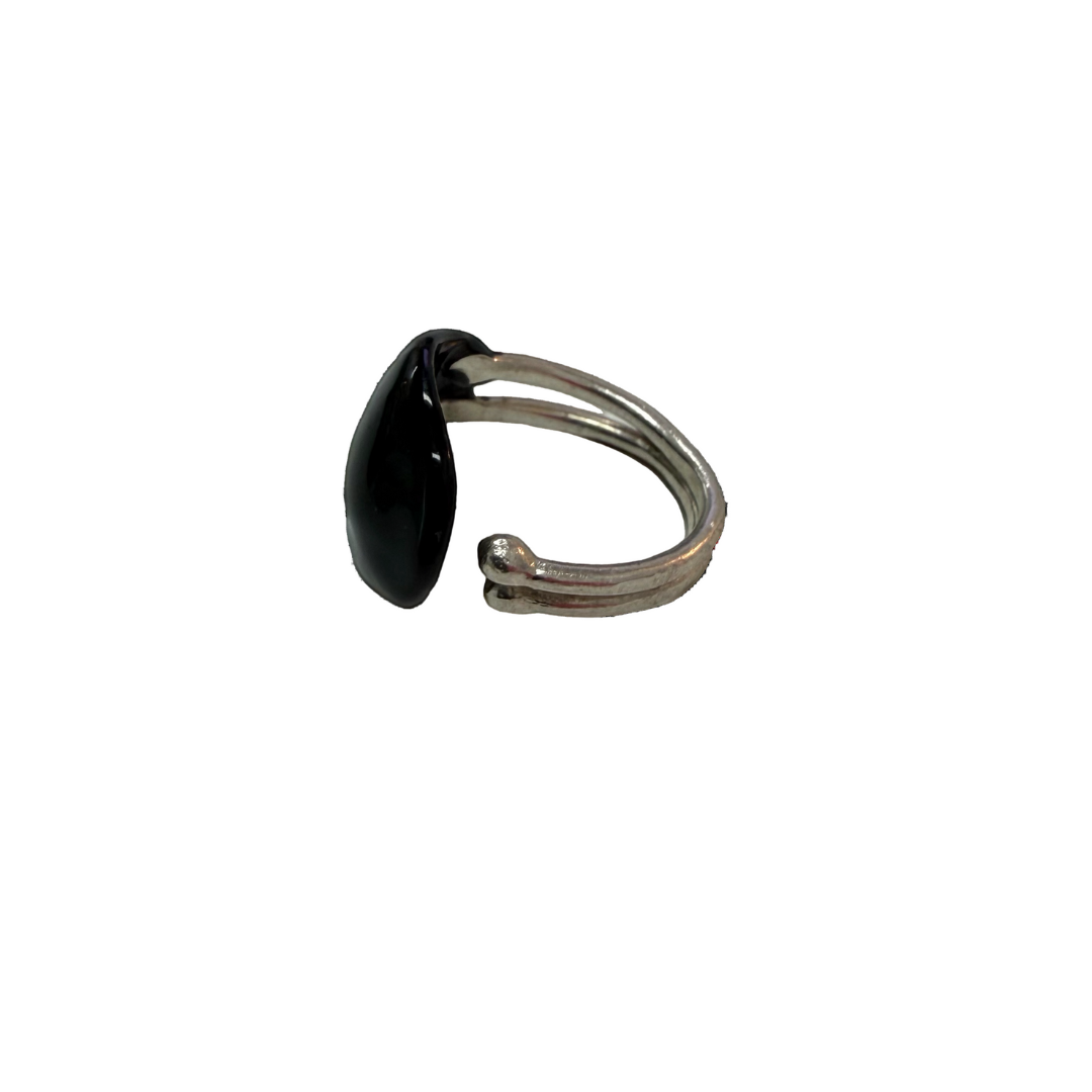 Helen Silver Black Adjustable Ring