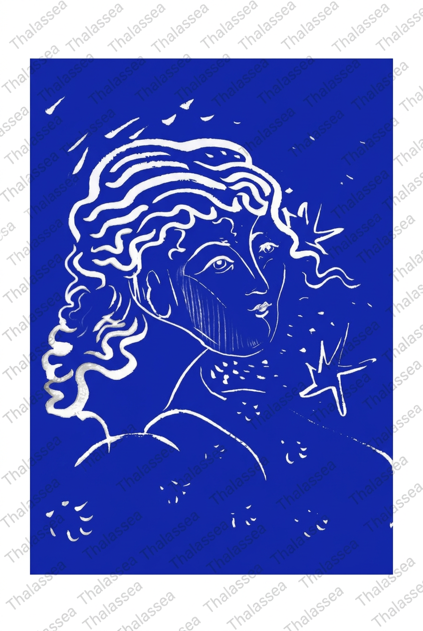 Blue Angel Print – classical Greek bust line art print in blue | Thalassea