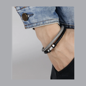Black Leather Bracelet SS