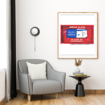 One way ticket to Greece Artprint