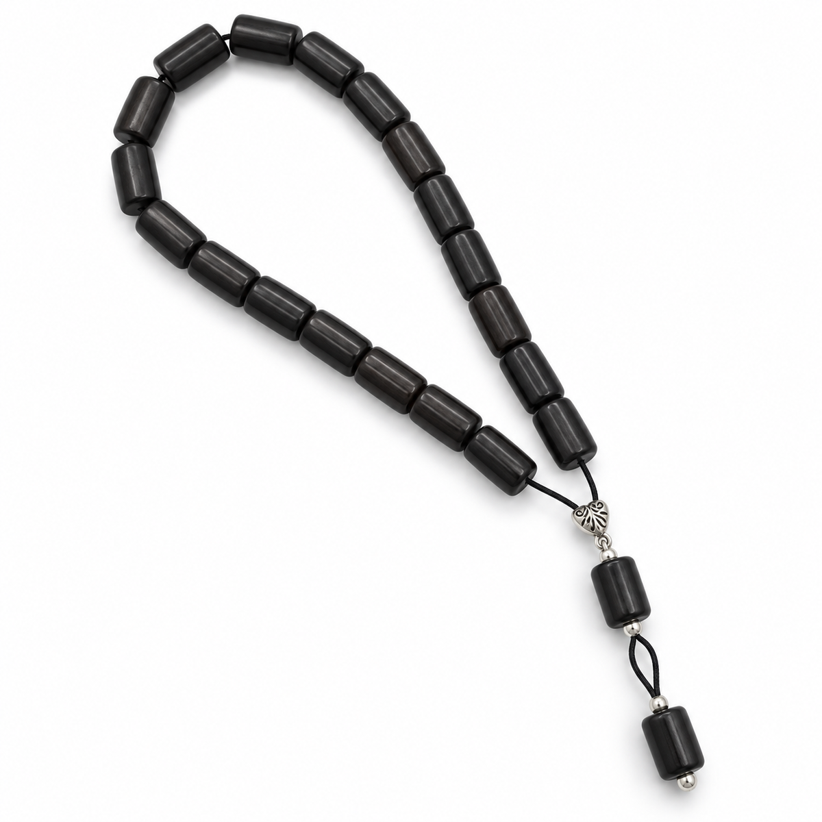 Ebony Kompoloi Silver Fittings