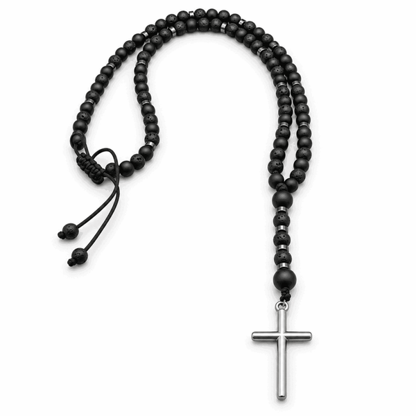 Cross Men's Adjustable Lava Stone Necklace