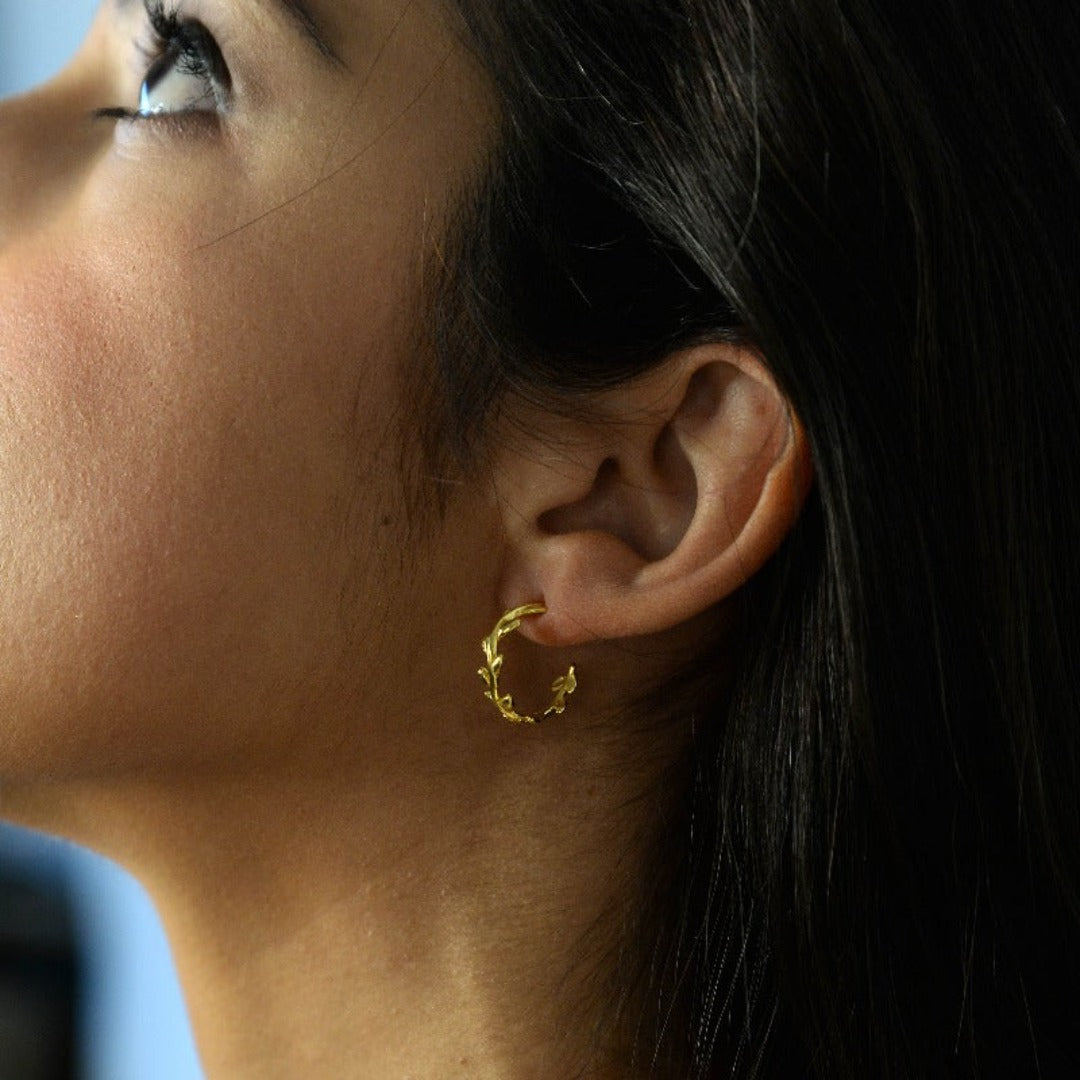 Olive Leaves Gold Hoop Earrings