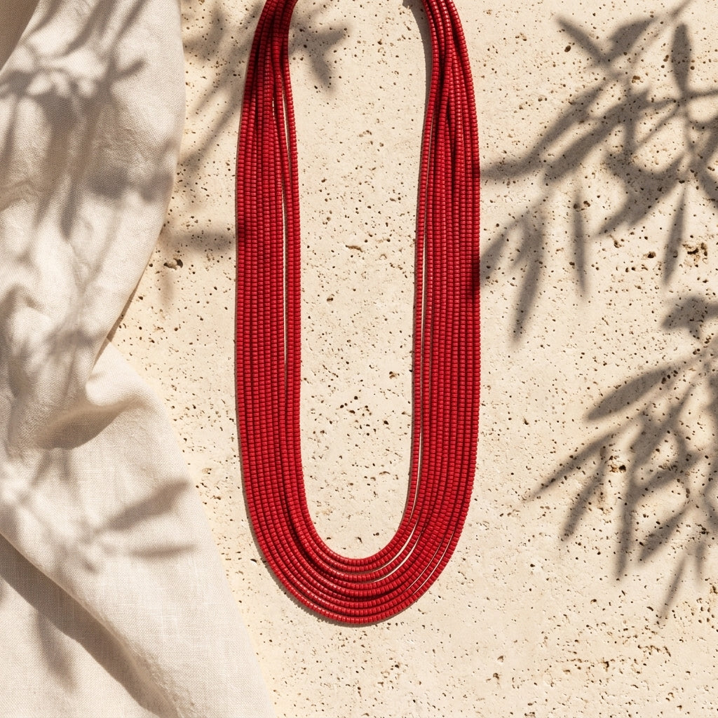 Red Esslip Pleated Necklace by Alexandra Tsoukala
