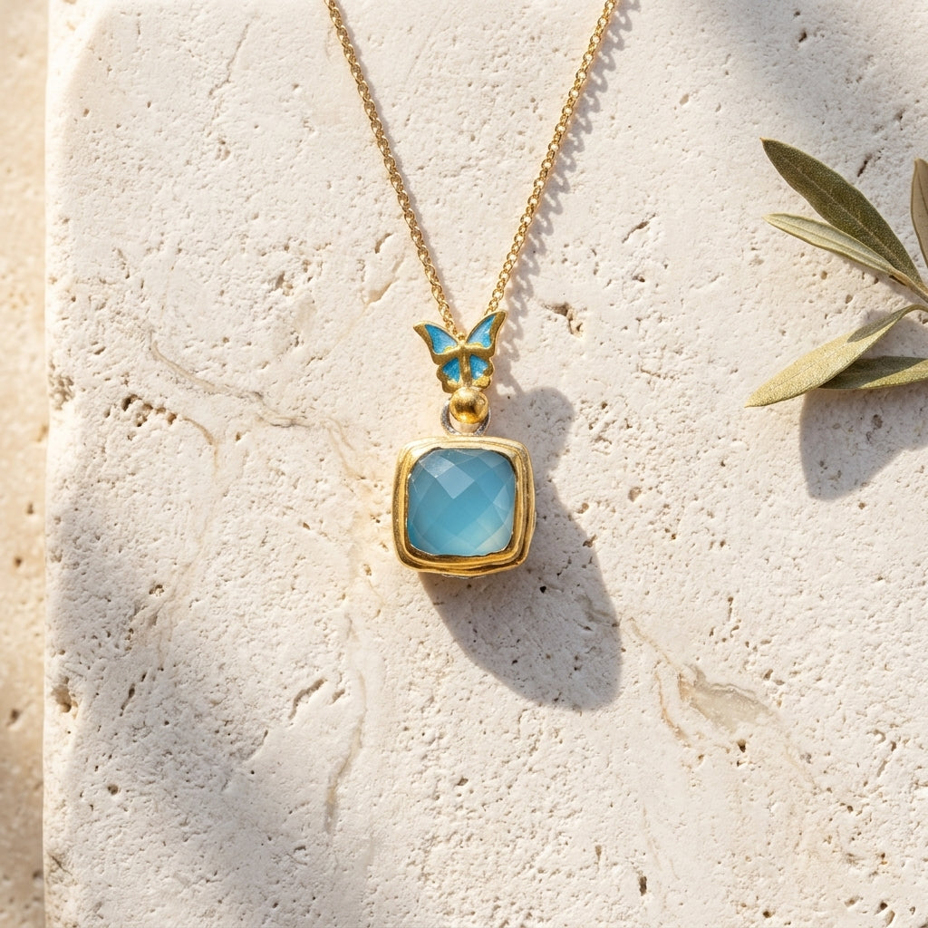 Turquoise Butterfly 18k Gold Plated Pendant
