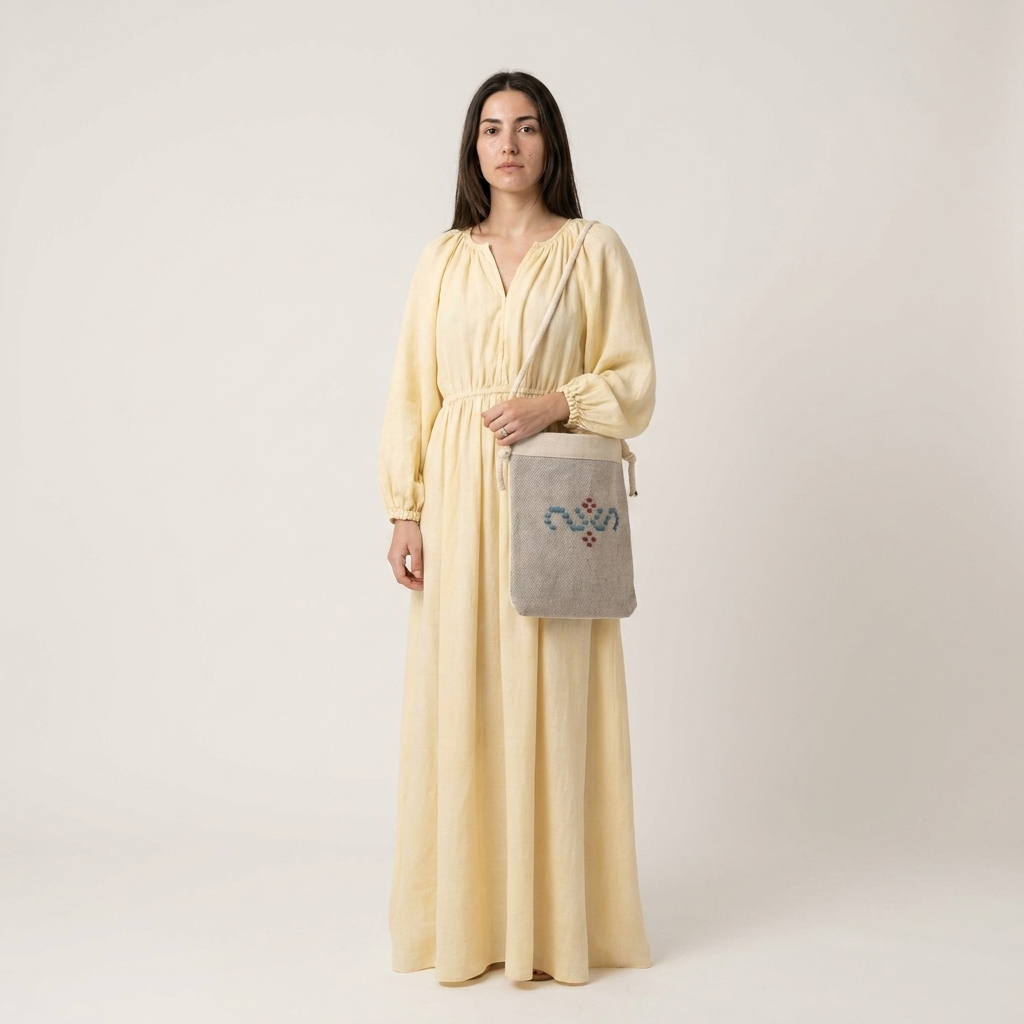 Tagari Makrinitsa – handwoven Greek natural cotton crossbody bag, alternate view | Thalassea