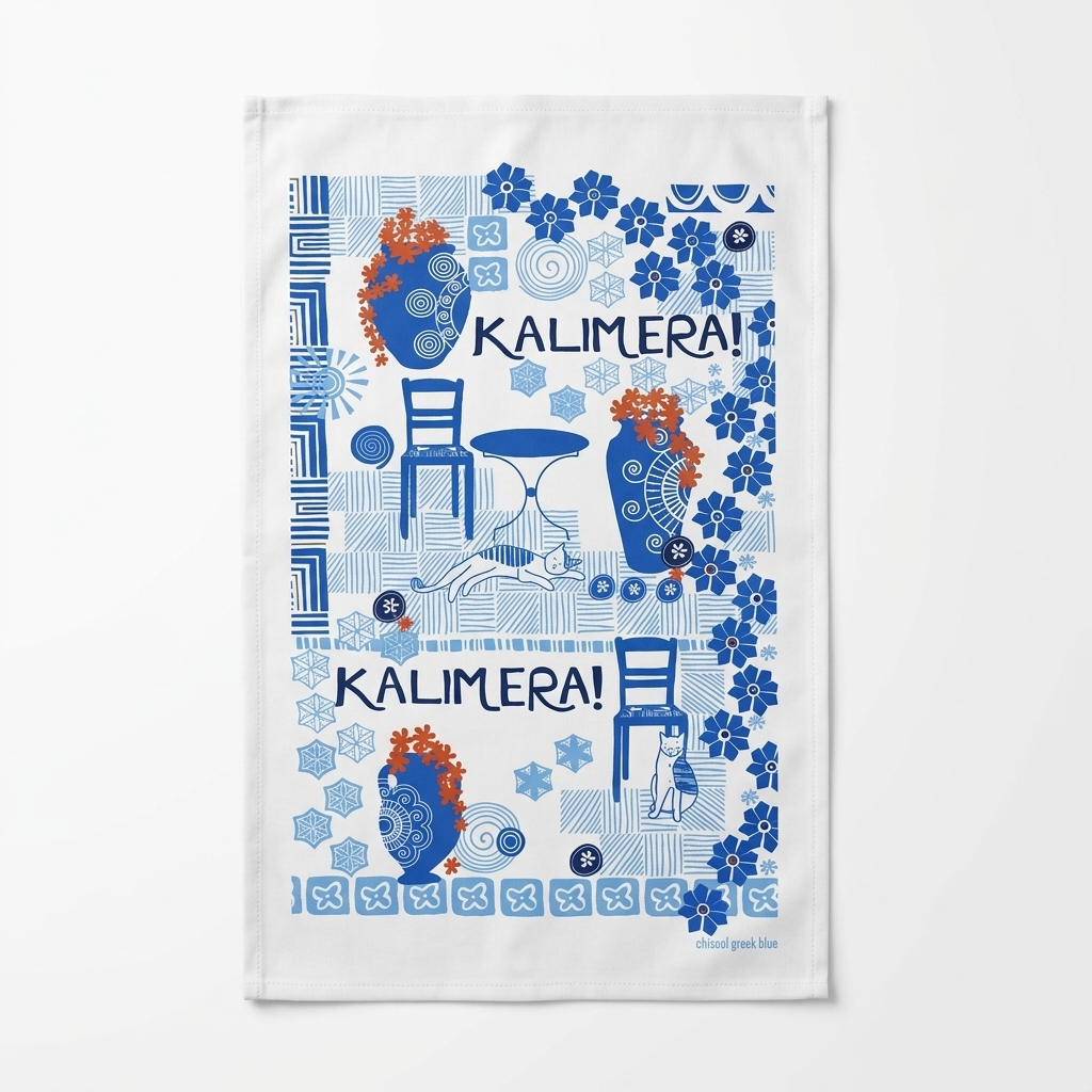 Kalimera Pots Cotton Tea Towel