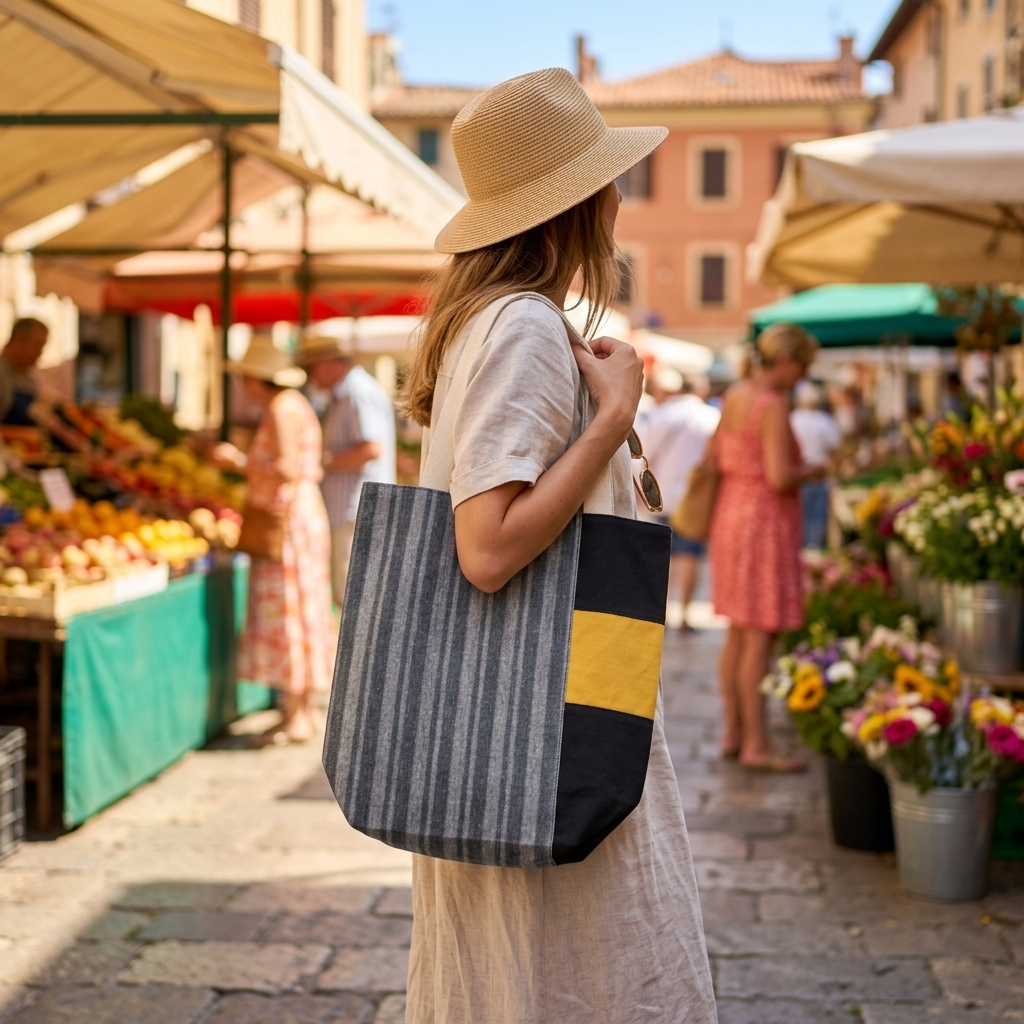 Mustard Contrast Cotton-Linen Tote Bag