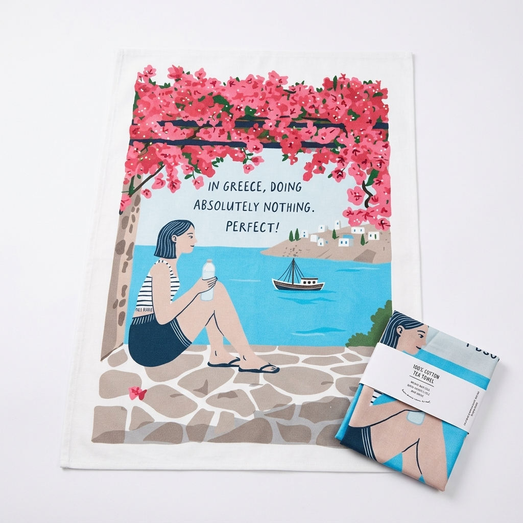 In Greece, Doing Absolutely Nothing. Perfect! Cotton Tea Towel by A Hue of Greek Blue | Thalassea