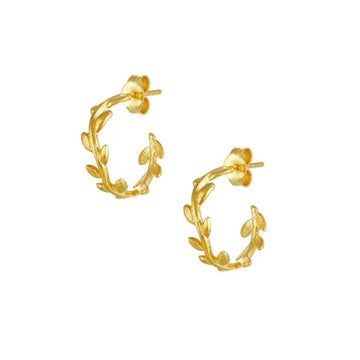 Olive Leaves Gold Hoop Earrings