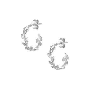 Olive Leaves Silver Hoop Earrings