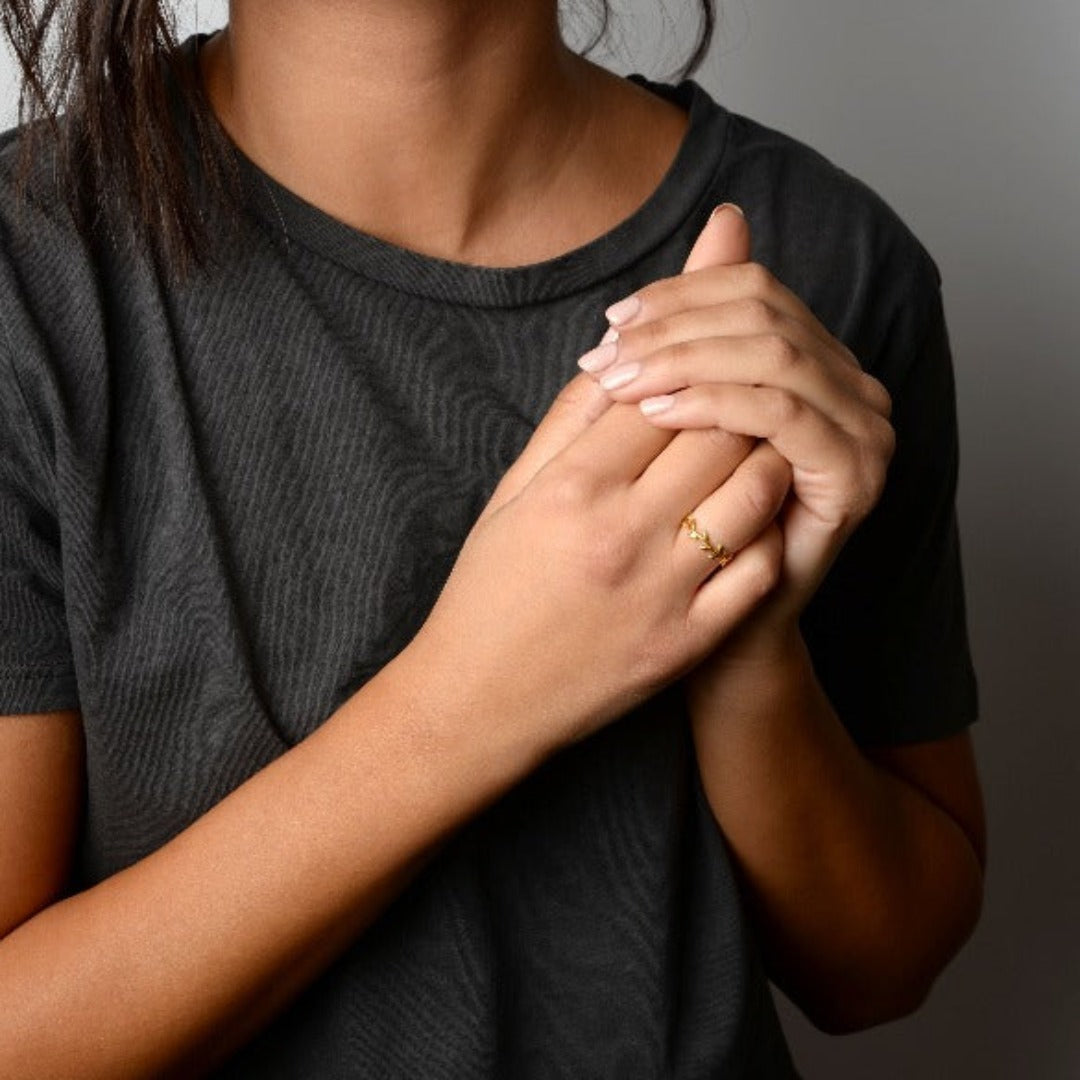 Olive Leaves Adjustable Gold Ring